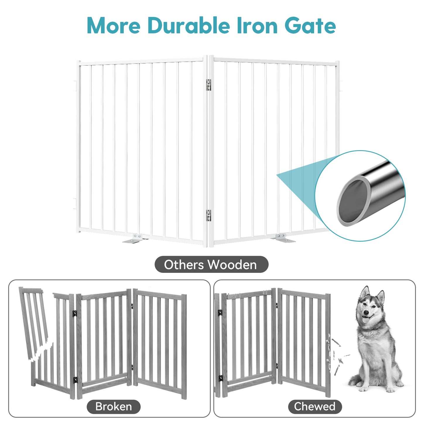 No Pawblems Dog Gate with Door, 30" Tall Foldable Dog Fence, Up to 104" Extra Wide Puppy Gate for Stairs