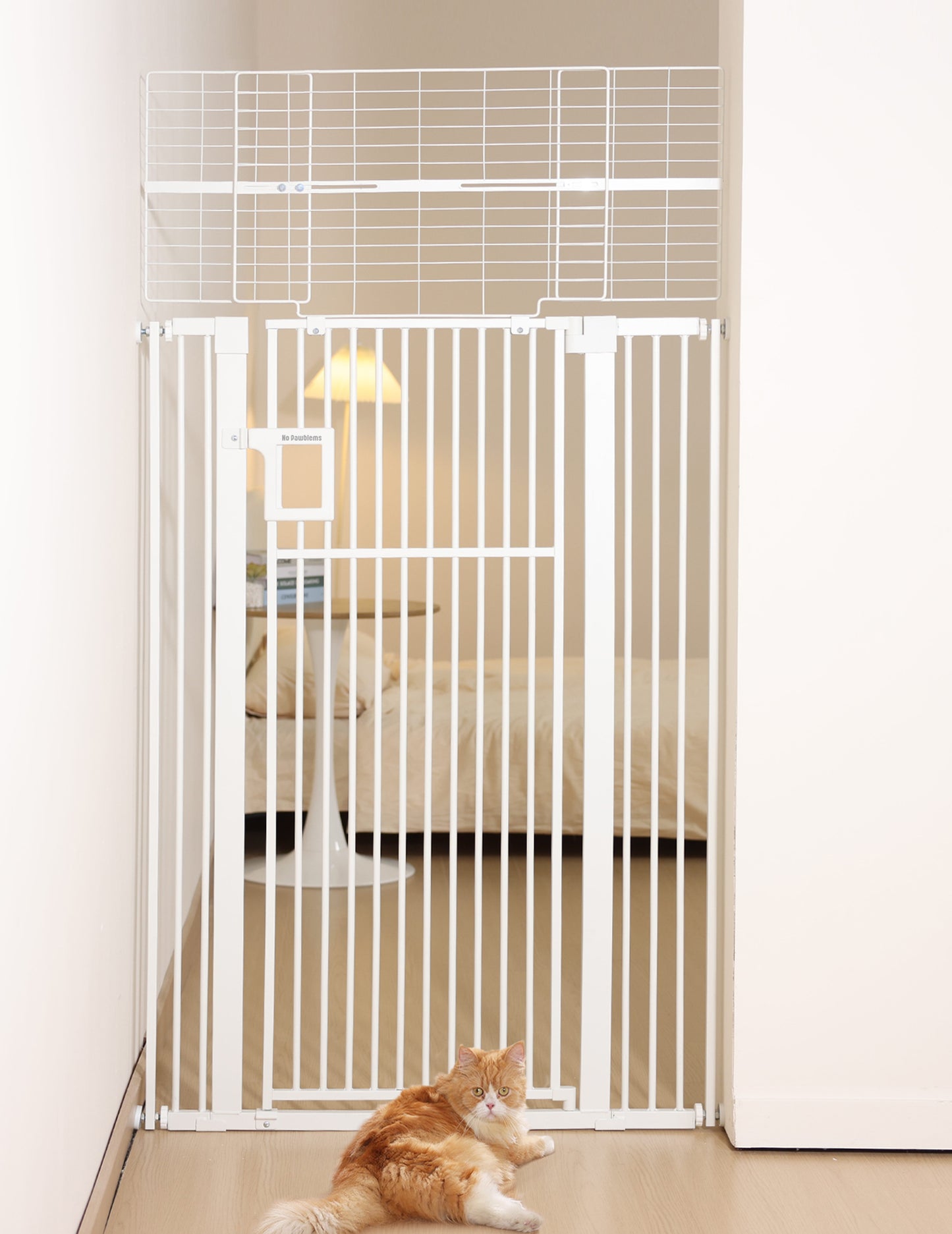 No Pawblems Upgraded 71" Extra Tall Pet Gate for Cat, 29-43" Auto Close Cat Gate | NO Drilling Pressure Mounted
