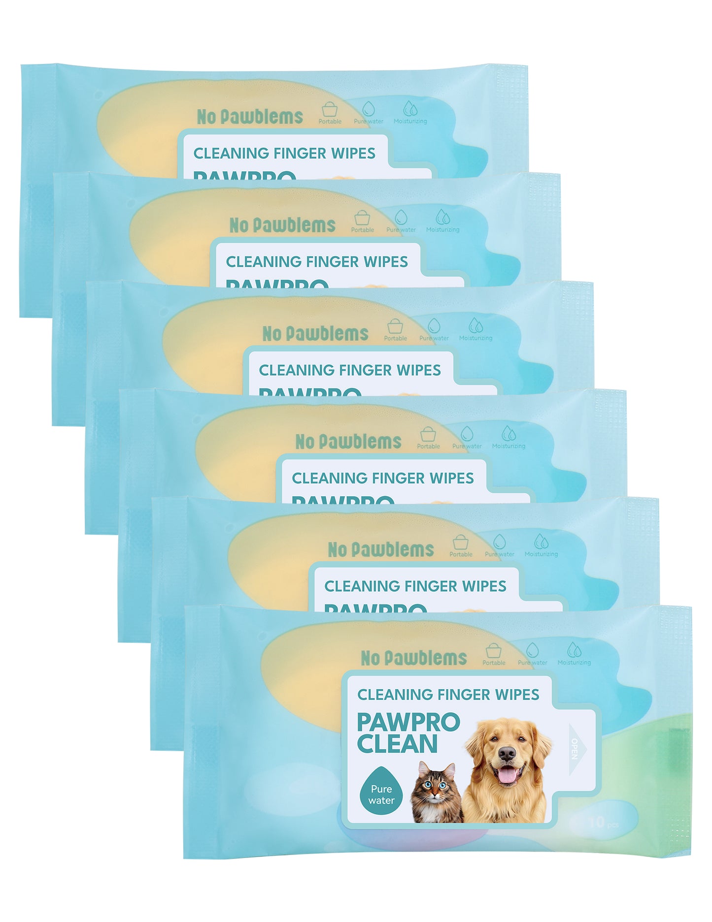 Clean Dog Finger Wipes - 10 Pack, Pure Water Formula, Ideal for Pet Grooming, Safe for Dogs & Cats