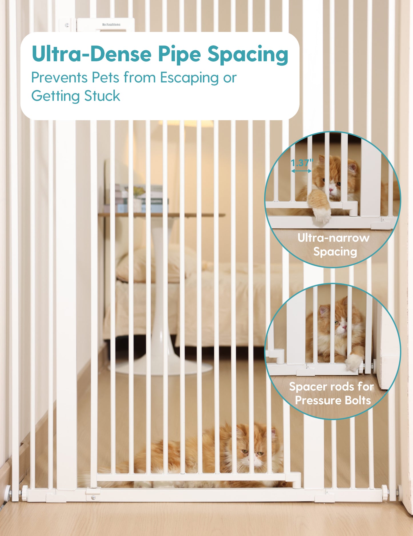 Upgraded 55" Extra Tall Pet Gate for Cat | Pressure Mounted
