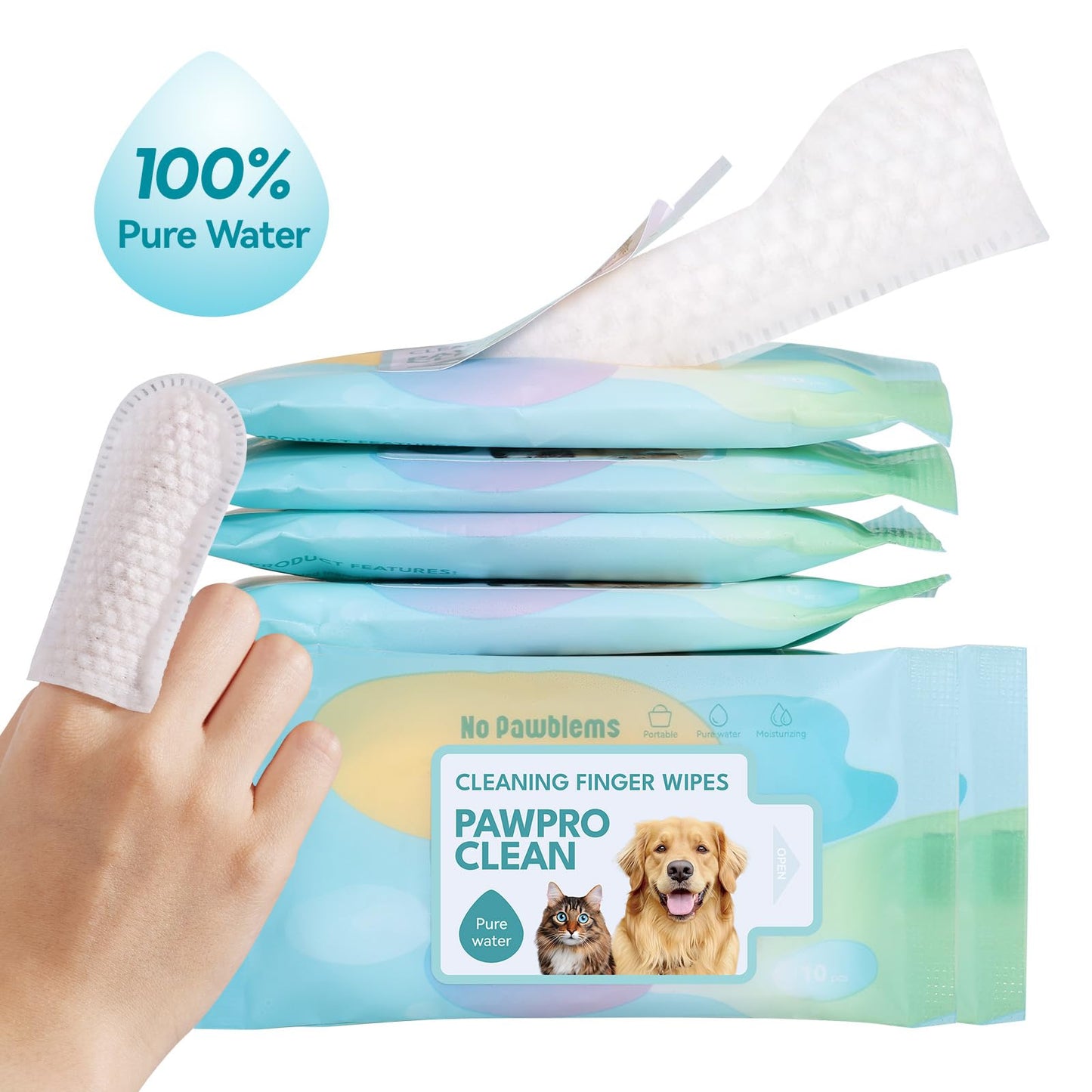 No Pawblems Portable Pocket-Sized Ear Wipes Finger | Comfy Finger Design