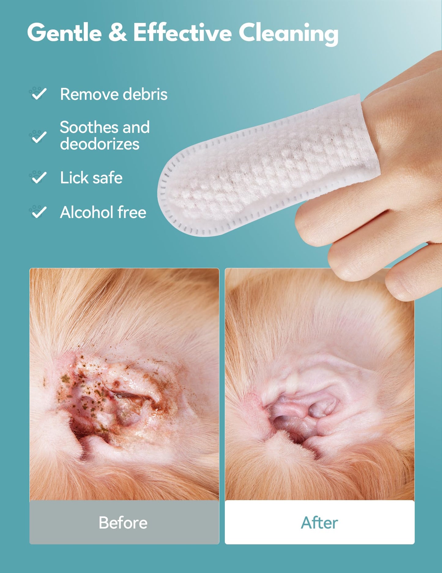 No Pawblems Portable Pocket-Sized Ear Wipes Finger | Comfy Finger Design