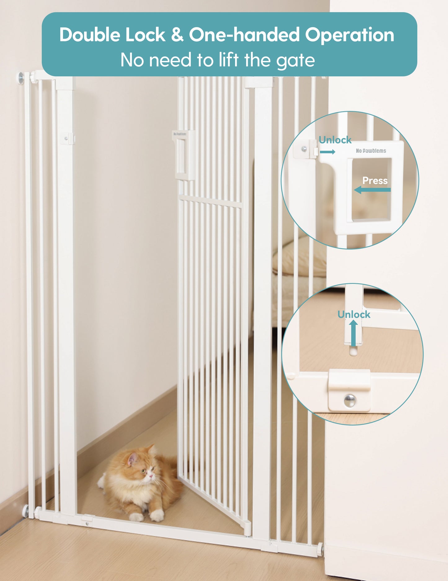 Upgraded 55" Extra Tall Pet Gate for Cat | Pressure Mounted