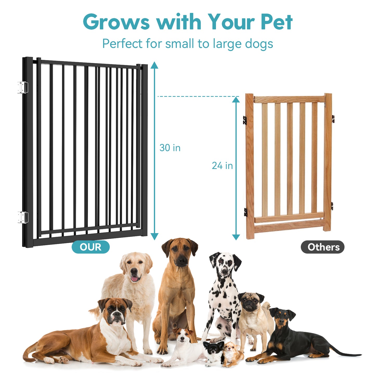 No Pawblems Dog Gate with Door, 30" Tall Foldable Dog Fence, Up to 104" Extra Wide Puppy Gate for Stairs