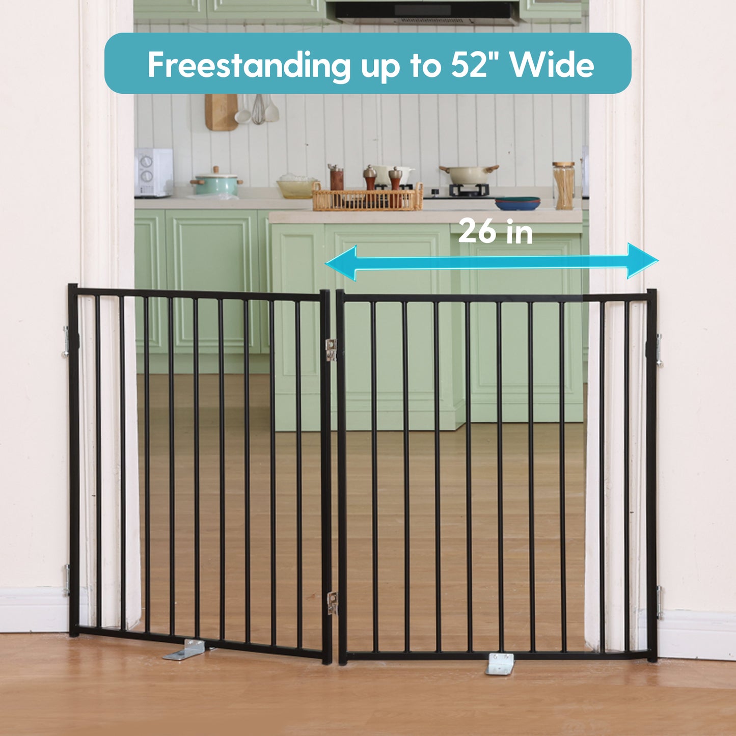 No Pawblems Dog Gate with Door, 30" Tall Foldable Dog Fence, Up to 104" Extra Wide Puppy Gate for Stairs