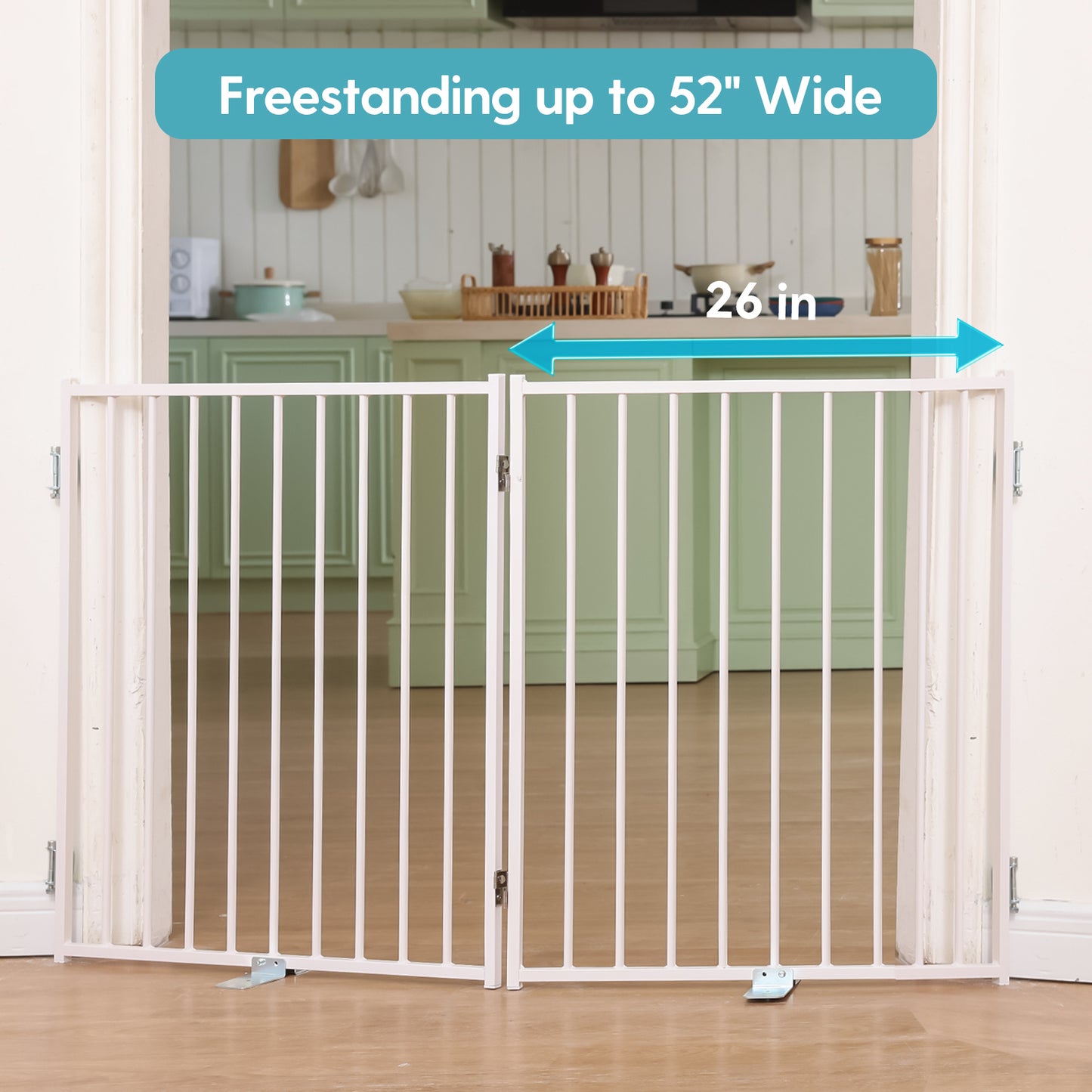No Pawblems Dog Gate with Door, 30" Tall Foldable Dog Fence, Up to 104" Extra Wide Puppy Gate for Stairs