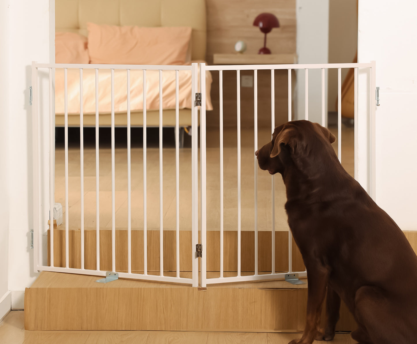 No Pawblems Dog Gate with Door, 30" Tall Foldable Dog Fence, Up to 104" Extra Wide Puppy Gate for Stairs