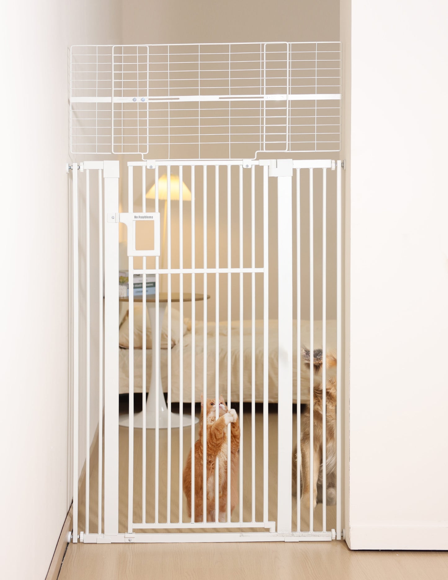 No Pawblems Upgraded 71" Extra Tall Pet Gate for Cat, 29-43" Auto Close Cat Gate | NO Drilling Pressure Mounted