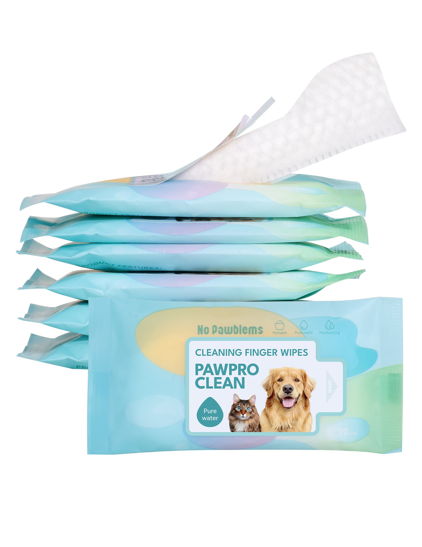 Clean Dog Finger Wipes - 10 Pack, Pure Water Formula, Ideal for Pet Grooming, Safe for Dogs & Cats