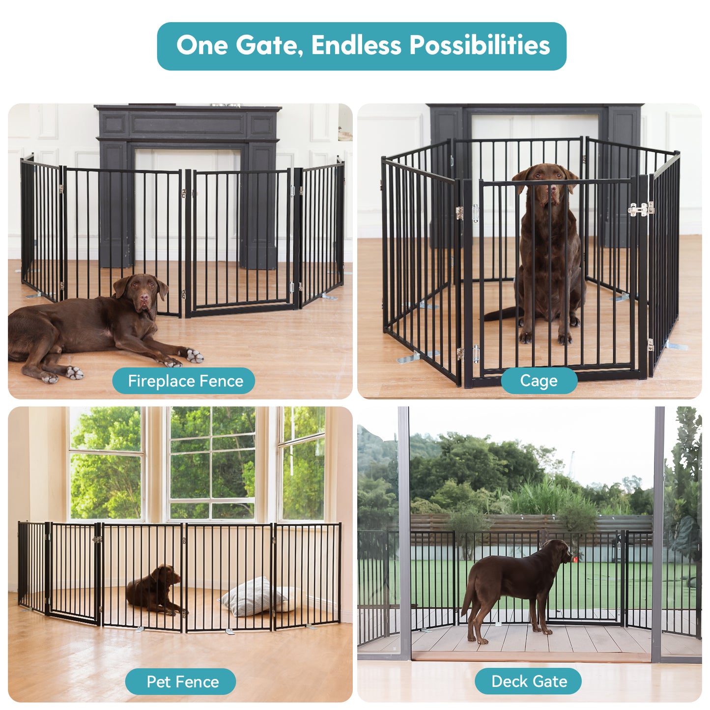 No Pawblems Dog Gate with Door, 30" Tall Foldable Dog Fence, Up to 104" Extra Wide Puppy Gate for Stairs