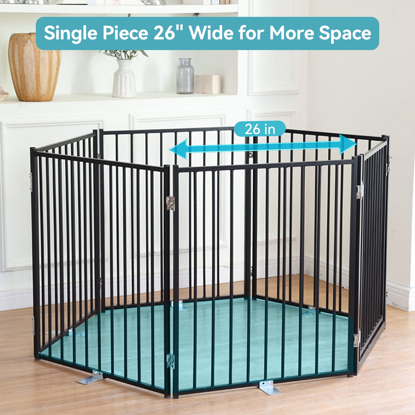 No Pawblems Dog Gate with Door, 30" Tall Foldable Dog Fence, Up to 104" Extra Wide Puppy Gate for Stairs
