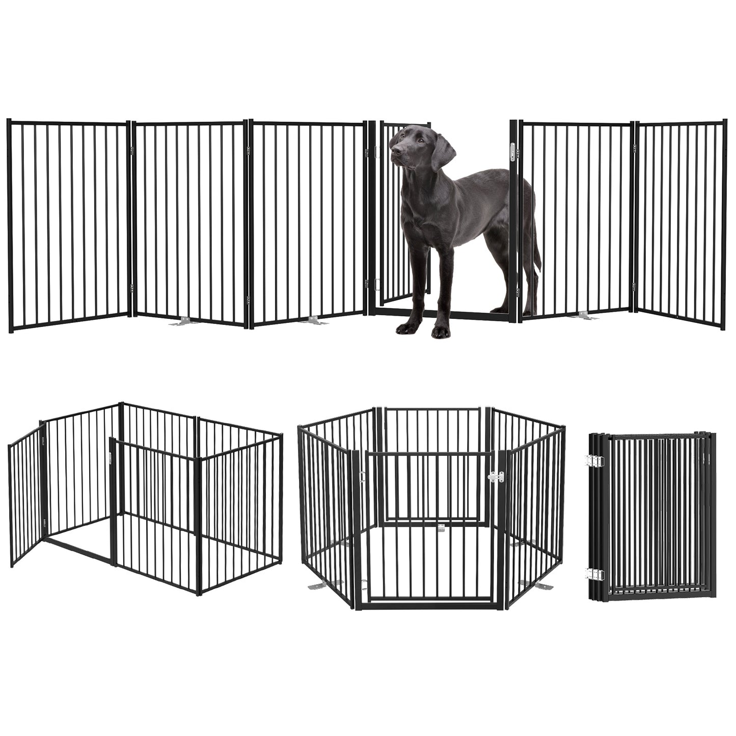 No Pawblems Dog Gate with Door, 30" Tall Foldable Dog Fence, Up to 104" Extra Wide Puppy Gate for Stairs