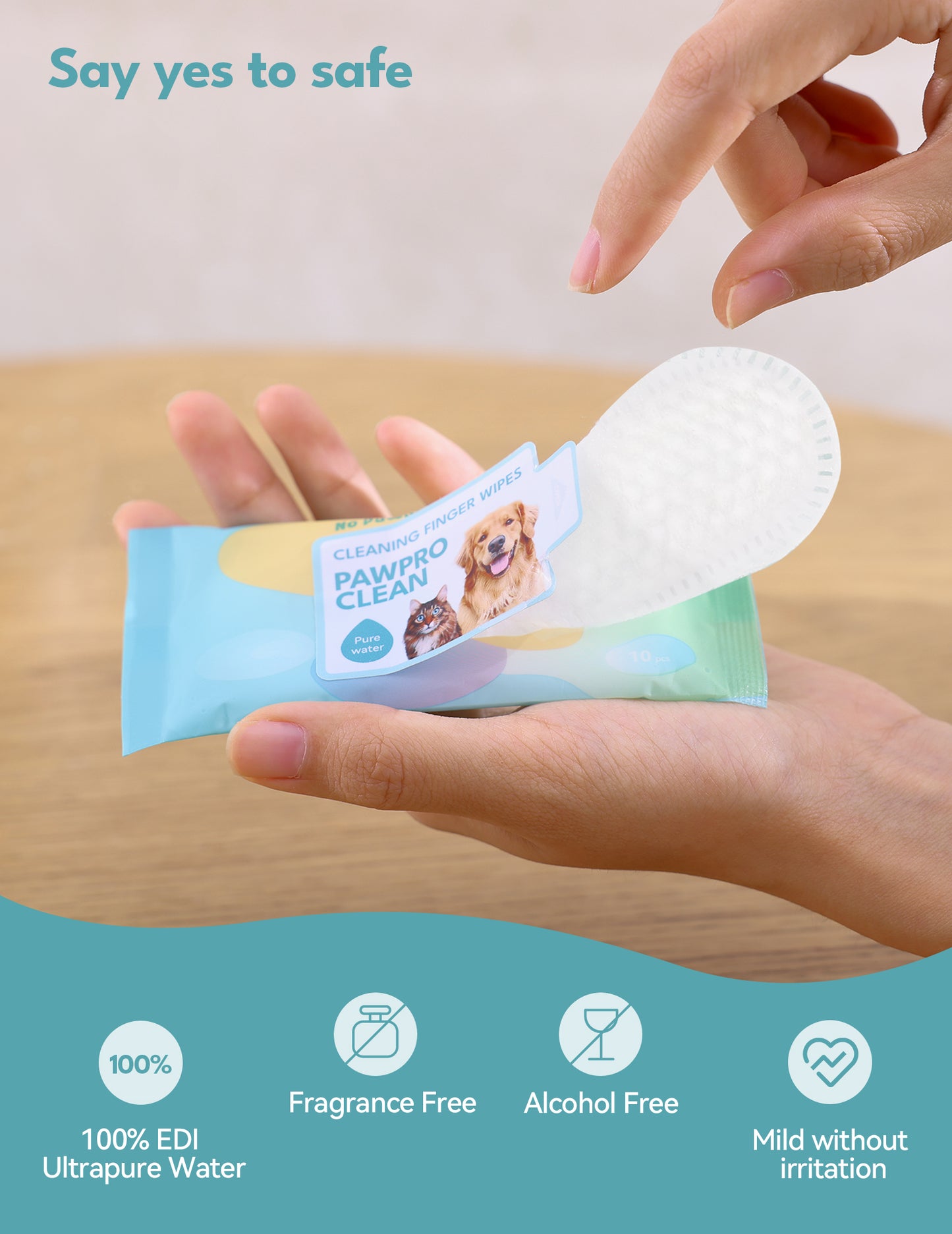 Clean Dog Finger Wipes - 10 Pack, Pure Water Formula, Ideal for Pet Grooming, Safe for Dogs & Cats