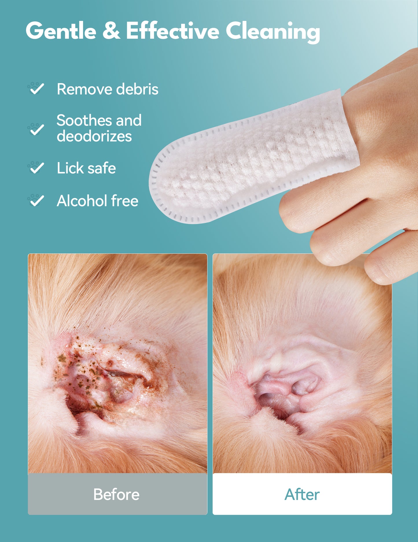 Clean Dog Finger Wipes - 10 Pack, Pure Water Formula, Ideal for Pet Grooming, Safe for Dogs & Cats